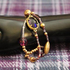 Coldwater Creek Purple and Gold-tone Glass Beaded Stretch Bracelet